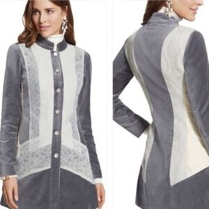 Chico's‎ Vintage Silver Treasure Artisan Gray Suede Lace Military Blazer Jacket